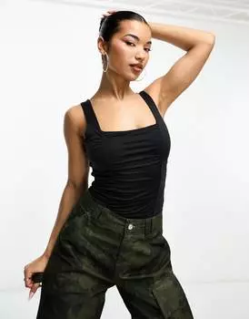 Черное боди с квадратным вырезом и сборками Abercrombie & Fitch