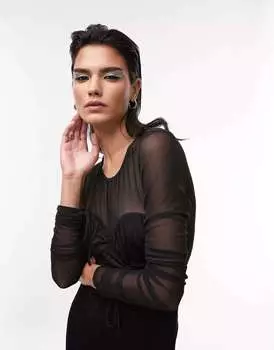 Черное боди с отделкой бюстом Topshop Limited Edition