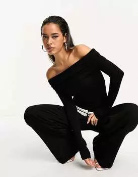 Черное боди с открытыми складками и открытыми складками из хлопкового модала ASOS