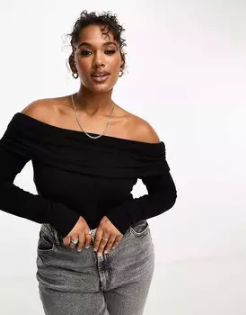 Черное боди с открытыми складками и открытыми складками из хлопкового модала ASOS DESIGN Curve