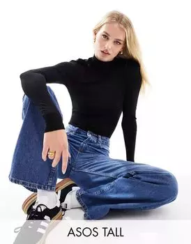 Черное боди с высоким воротником и длинными рукавами ASOS Tall