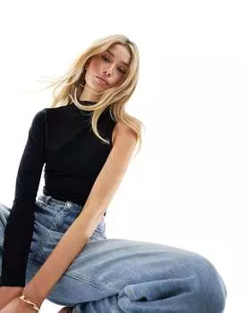 Черное боди с высоким воротником, одним рукавом и открытой спиной ASOS