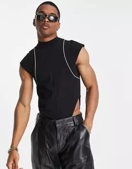 Черное боди с высокой горловиной и отстрочкой ASOS DESIGN