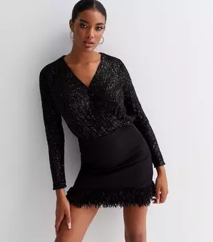 Черное боди с запахом и пайетками Gini London Gini London, черный