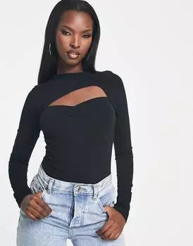 Черное боди со сборками и вырезами ASOS DESIGN