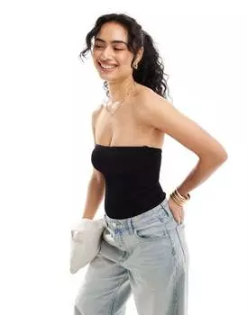 Черное боди тонкой вязки Bershka