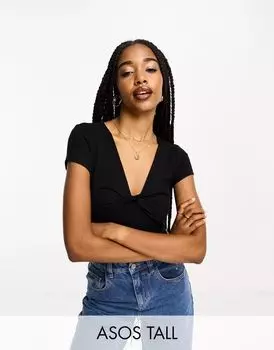 Черное боди в рубчик с короткими рукавами и короткими рукавами ASOS DESIGN Tall
