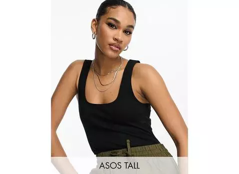 Черное боди в рубчик с круглым вырезом ASOS DESIGN Tall ASOS Tall