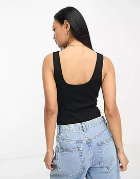 Черное боди в рубчик с овальным вырезом ASOS DESIGN