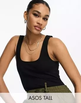 Черное боди в рубчик с широким воротником ASOS DESIGN Tall