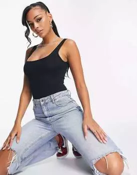 Черное боди-жилет с овальным вырезом спереди и сзади ASOS