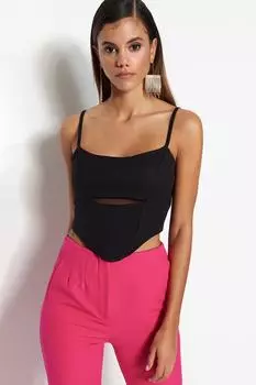 Черное бюстье на укороченной подкладке с тканым окном и вырезом Trendyol, черный