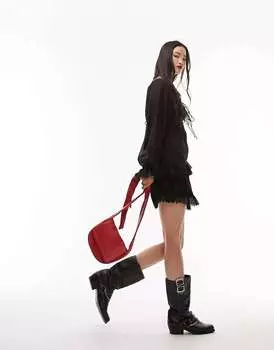 Черное чайное мини-платье со шнуровкой на спине и длинными рукавами Topshop