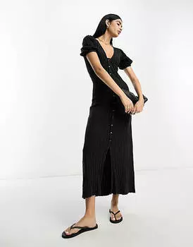 Черное чайное платье миди на пуговицах ASOS DESIGN