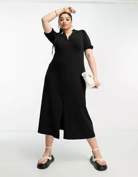 Черное чайное платье миди с воротником ASOS DESIGN Curve