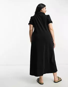 Черное чайное платье миди с воротником ASOS DESIGN Curve