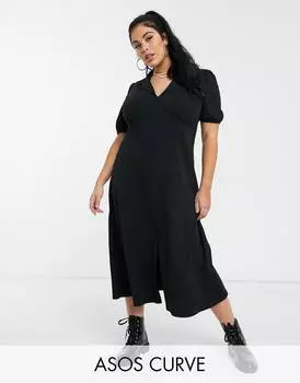 Черное чайное платье миди с воротником ASOS DESIGN Curve Ultimate
