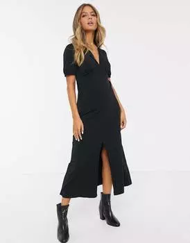 Черное чайное платье миди с воротником ASOS DESIGN Ultimate