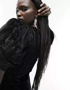 Черное чайное платье мини из мятого бархата Topshop