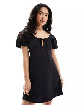 Черное чайное платье мини с объемными рукавами ASOS DESIGN