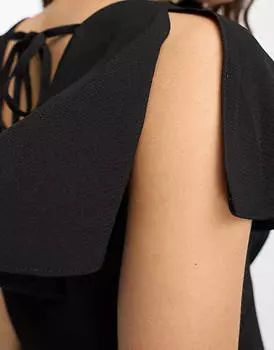 Черное чайное платье мини с развевающимися рукавами и пуговицами ASOS DESIGN Petite