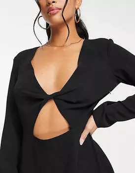 Черное чайное платье мини с вырезом ASOS DESIGN Petite