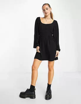 Черное чайное платье в стиле бэби-долл с приталенной талией ASOS DESIGN