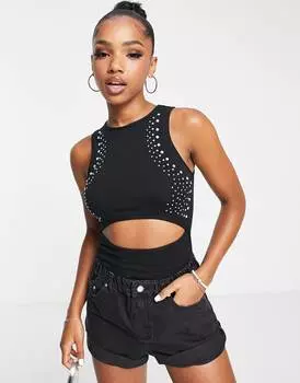 Черное декорированное боди Miss Selfridge
