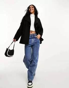 Черное деловое пальто с запахом и потертостями Lulu Threadbare