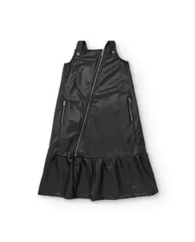 Черное детское платье из кожи с диагональной молнией Tuc tuc