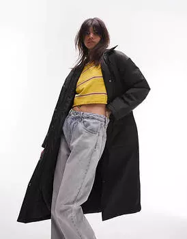 Черное длинное пальто с воротником-стойкой Topshop