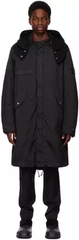 Черное длинное пальто Stone Island