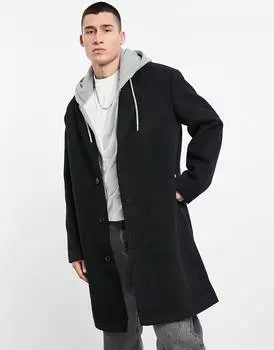 Черное длинное пальто свободного кроя из смесовой шерсти ASOS DESIGN