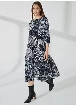 Черное длинное женское платье с круглым вырезом с рисунком 74PBO932 Just Cavalli, черный