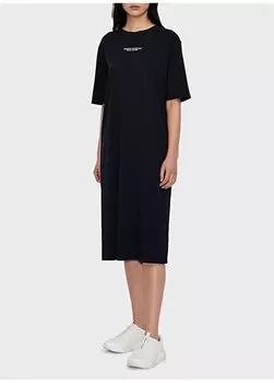 Черное длинное женское платье с круглым вырезом и принтом 8NYACF Armani Exchange, черный