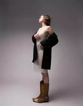 Черное двубортное короткое пальто Topshop