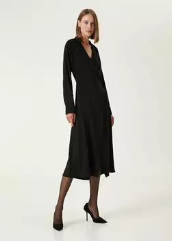 Черное двубортное креповое платье миди Beymen