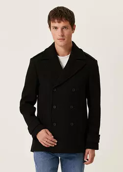 Черное двубортное пальто Academia