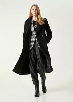 Черное двубортное пальто с воротником-бабочкой Beymen
