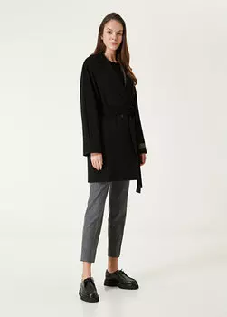 Черное двубортное шерстяное пальто с воротником-бабочкой Beymen