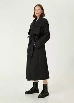 Черное двубортное верхнее пальто с воротником-бабочкой Academia