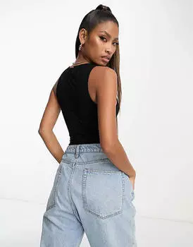 Черное двухслойное боди с каплевидными вырезами ASOS DESIGN