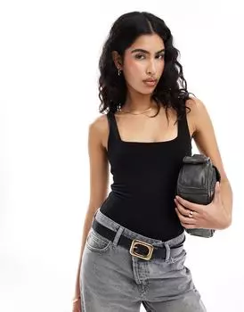 Черное двухслойное хлопковое боди с круглым вырезом ASOS DESIGN
