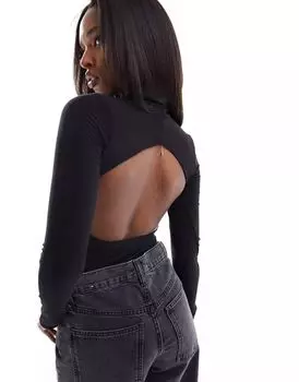 Черное двухслойное облегающее боди с открытой спиной ASOS