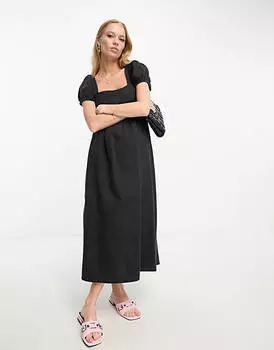 Черное джинсовое платье миди с завязками на спине ASOS DESIGN