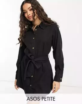 Черное джинсовое платье мини с поясом ASOS DESIGN Petite