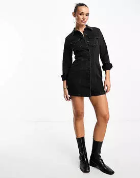 Черное джинсовое платье-рубашка приталенного кроя ASOS DESIGN