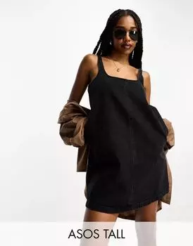 Черное джинсовое платье с фартуком ASOS DESIGN Tall