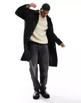 Черное фактурное пальто из шерсти ASOS