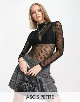 Черное флокированное боди ASOS DESIGN Petite angel energy